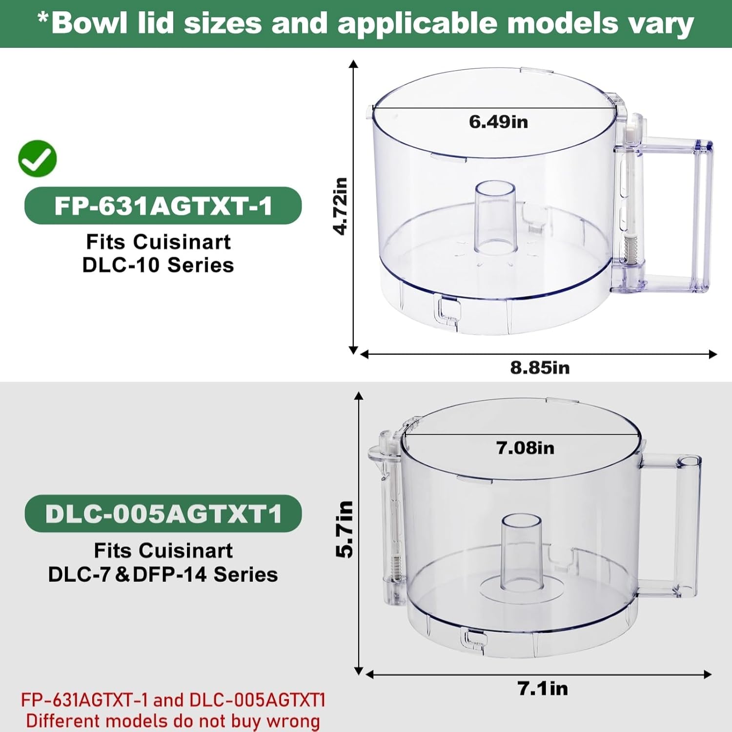 Top with 4 Locking Tabs FP-631AGTXT-1 Food Processor Work Bowl 7-Cup Compatible with Cuisinart DLC-10 Series DLC-10, DLC-10P, DLC-10SY, DLC-10SYP1, DLC-5,DFP-7,Fits DLC-117BGTXT1 Work Bowl Cover
