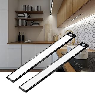 LED Motion Sensor Under Cabinet Lighting 2 Pack - 69 LEDs Ultra Thin Magnet Closet Lights - Wireless Battery Operated 2200mAh Rechargeable Lighting - Magnetic Kitchen Counter Light - HW40