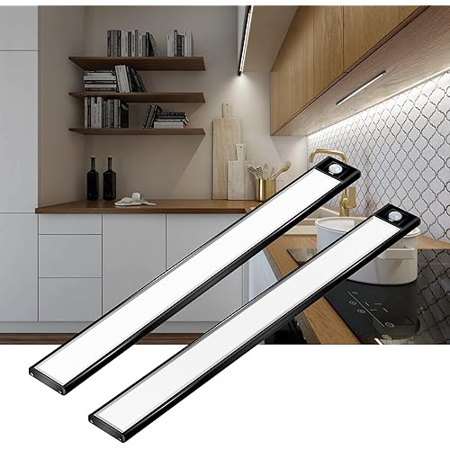 LED Motion Sensor Under Cabinet Lighting 2 Pack - 69 LEDs Ultra Thin Magnet Closet Lights - Wireless Battery Operated 2200mAh Rechargeable Lighting - Magnetic Kitchen Counter Light - HW40