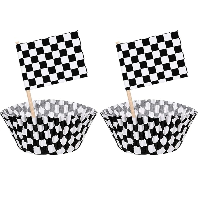 100 Pieces Checkered Flag Cupcake Wrapper Cupcake Liner