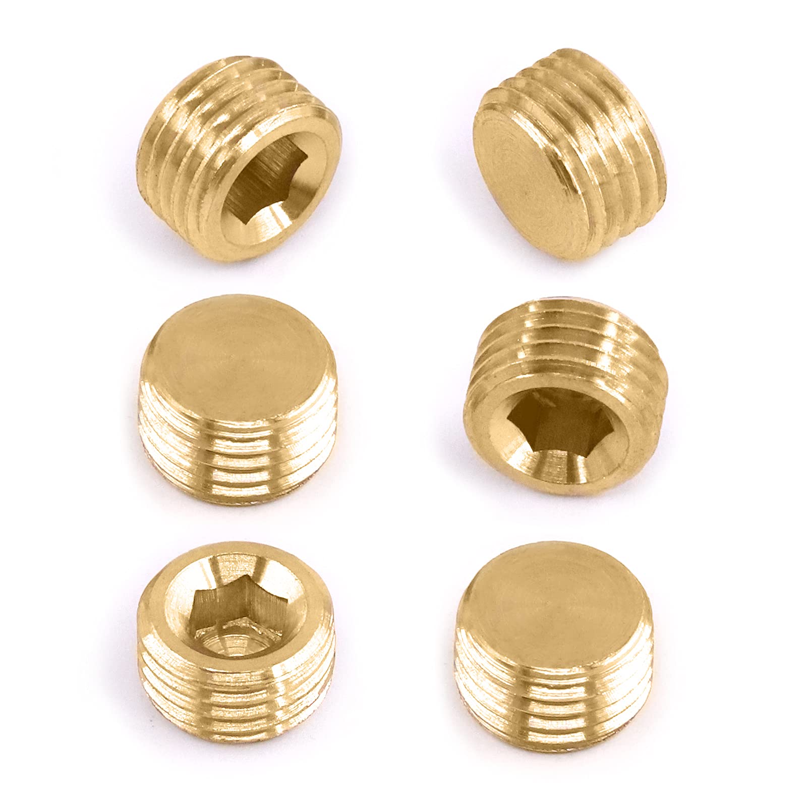 Mardatt Men's Brass 6Pcs 1/4" Npt Pipe Plug Fitting Countersunk Internal Hex Socket Thread Pipe Plug Set