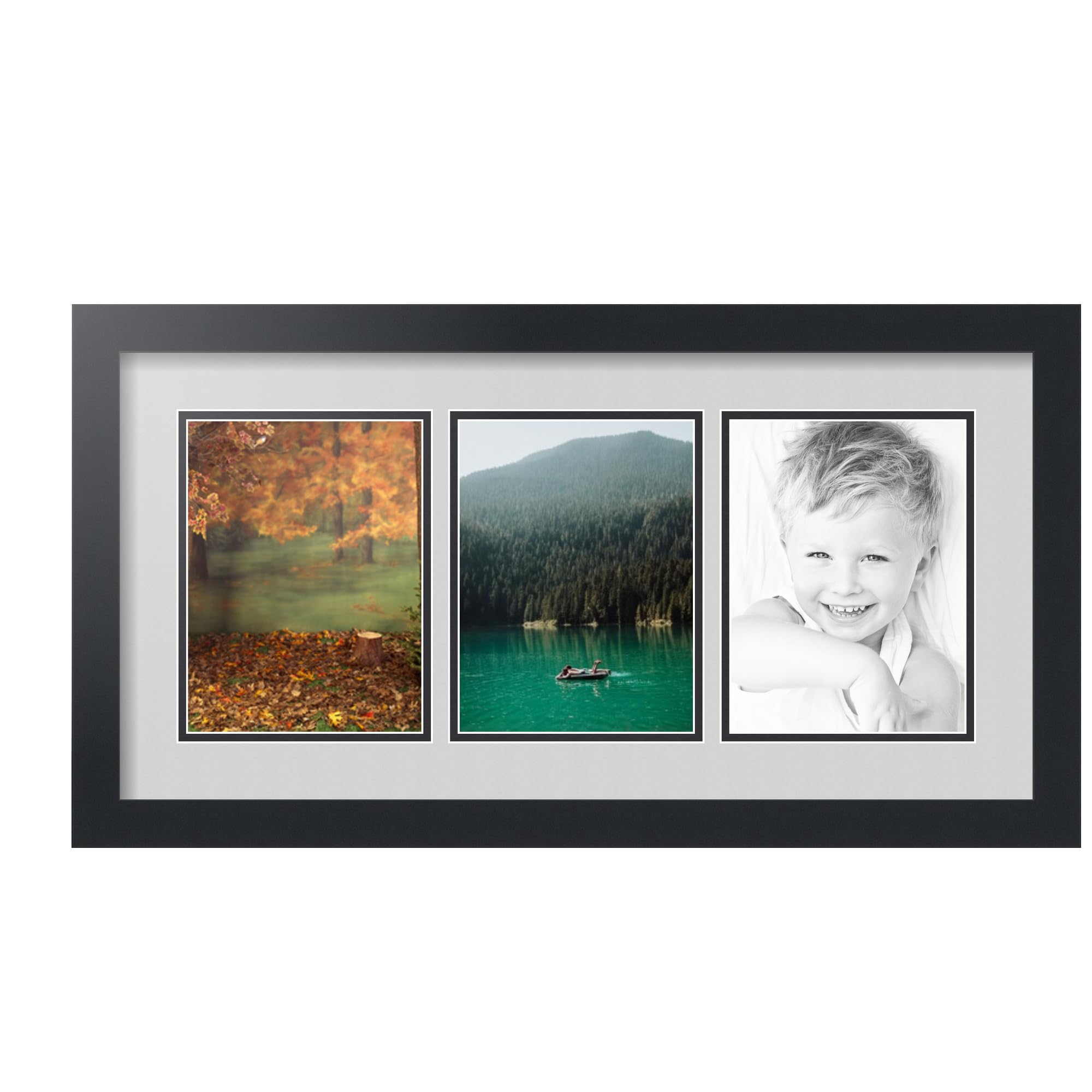 ArtToFrames Collage Photo Frame Double Mat with 3 - 6x8 Openings and Satin Black Frame