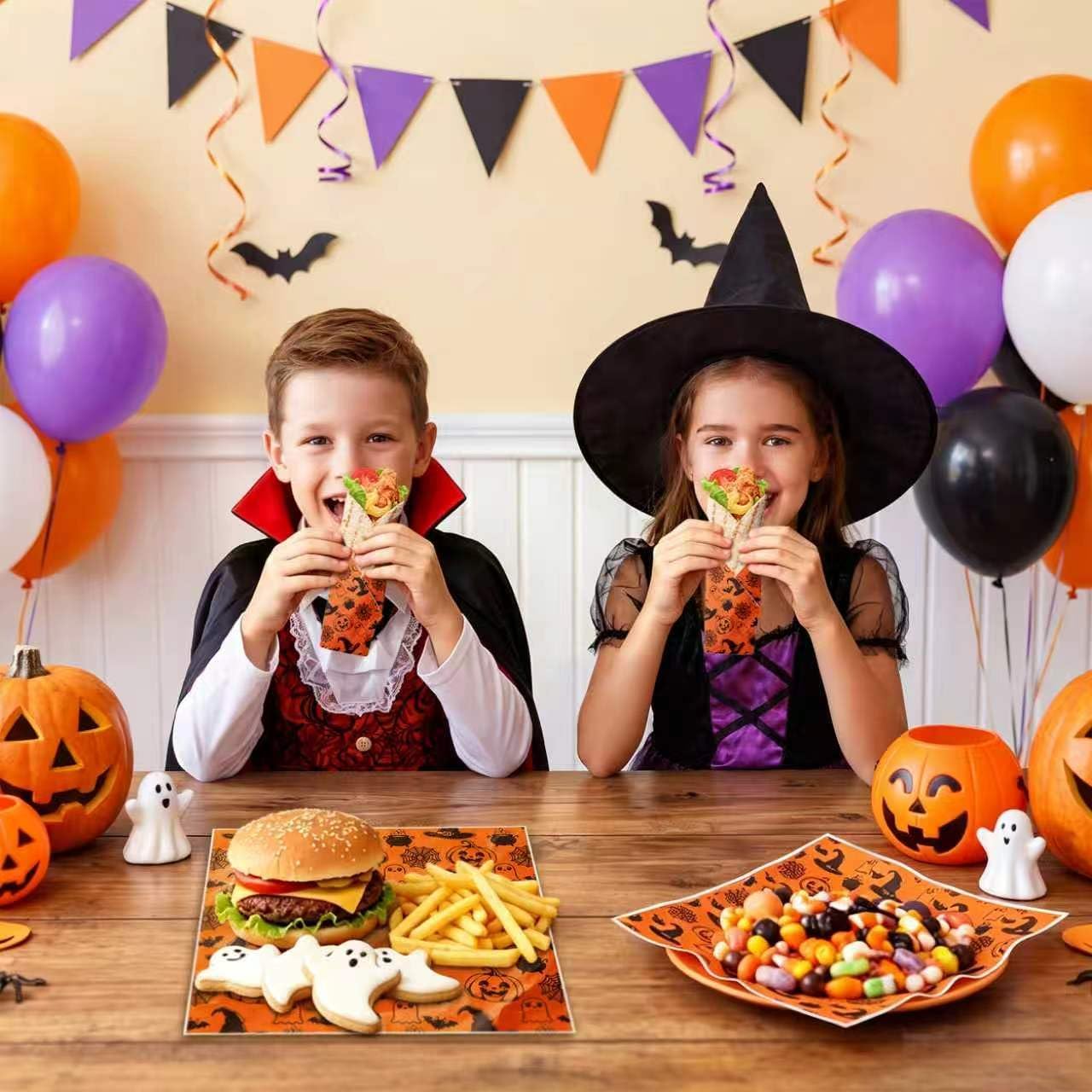 100 Pcs Halloween Wax Paper Sheets for Food, 9.8 x 9.8 Inches