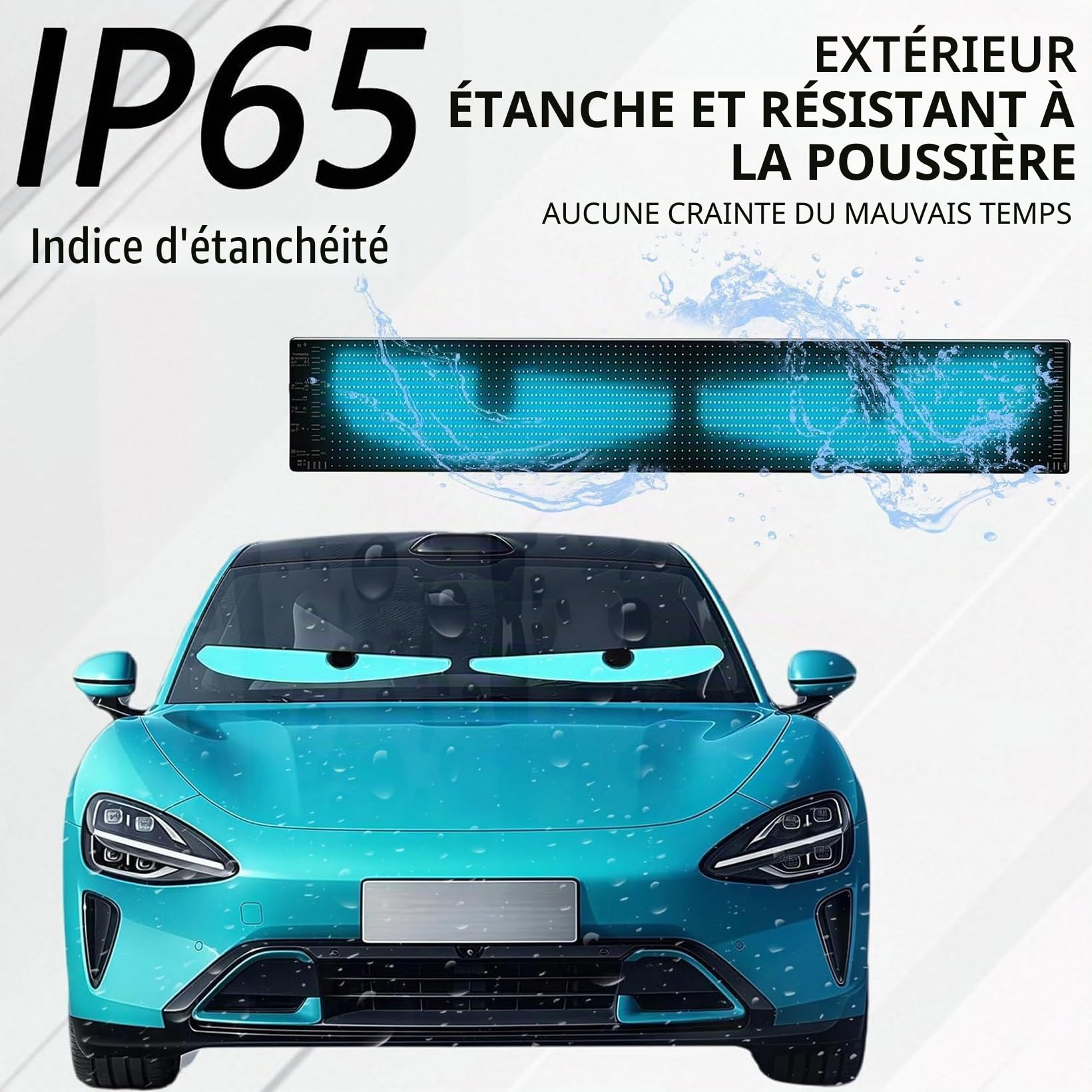 Lot de 2 Yeux LED pour Voiture - 10,2 x 34,8 cm - Yeux LED pour Camion - Programmables - avec contrôle par Application et télécommande pour Texte de Voiture et Camion (Pixels 20 x 64)