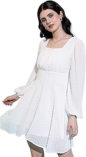 Tokyo Talkies Women's Long Sleeves Square Neck Self Design Dresses | Stylish Dresses | Casual Dresses Price In India