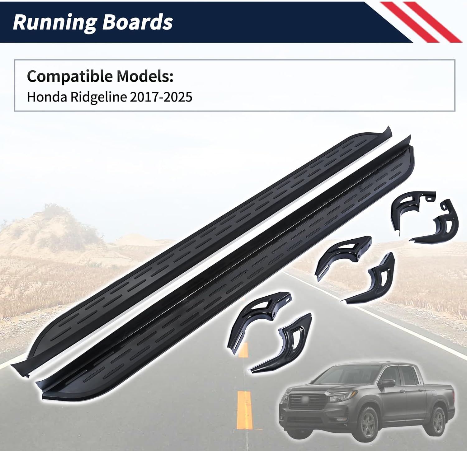 Running Boards Side Steps Nerf Bars Fits for Honda Ridgeline 2017-2025 Accessories Aluminum & ABS Plastic