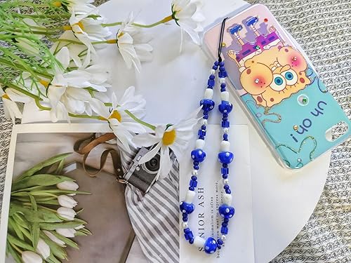 Miniatura 8 de 1  2 unidades de cordón con cuentas de hongos azulrojoverde para teléfono, accesorios estéticos, correa de muñeca dulce, cadena antipérdida para