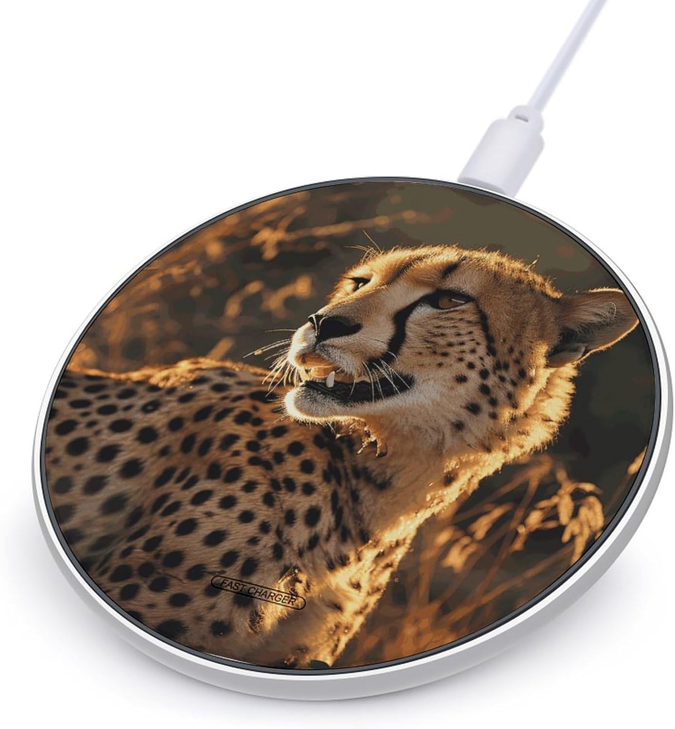 Cheetah Wireless Charging Pad with USB Cable 10W Magnetic Wireless Charger Fast Charging Pad Portable Slim Charger Puck Lightweight Travel Chargings Station