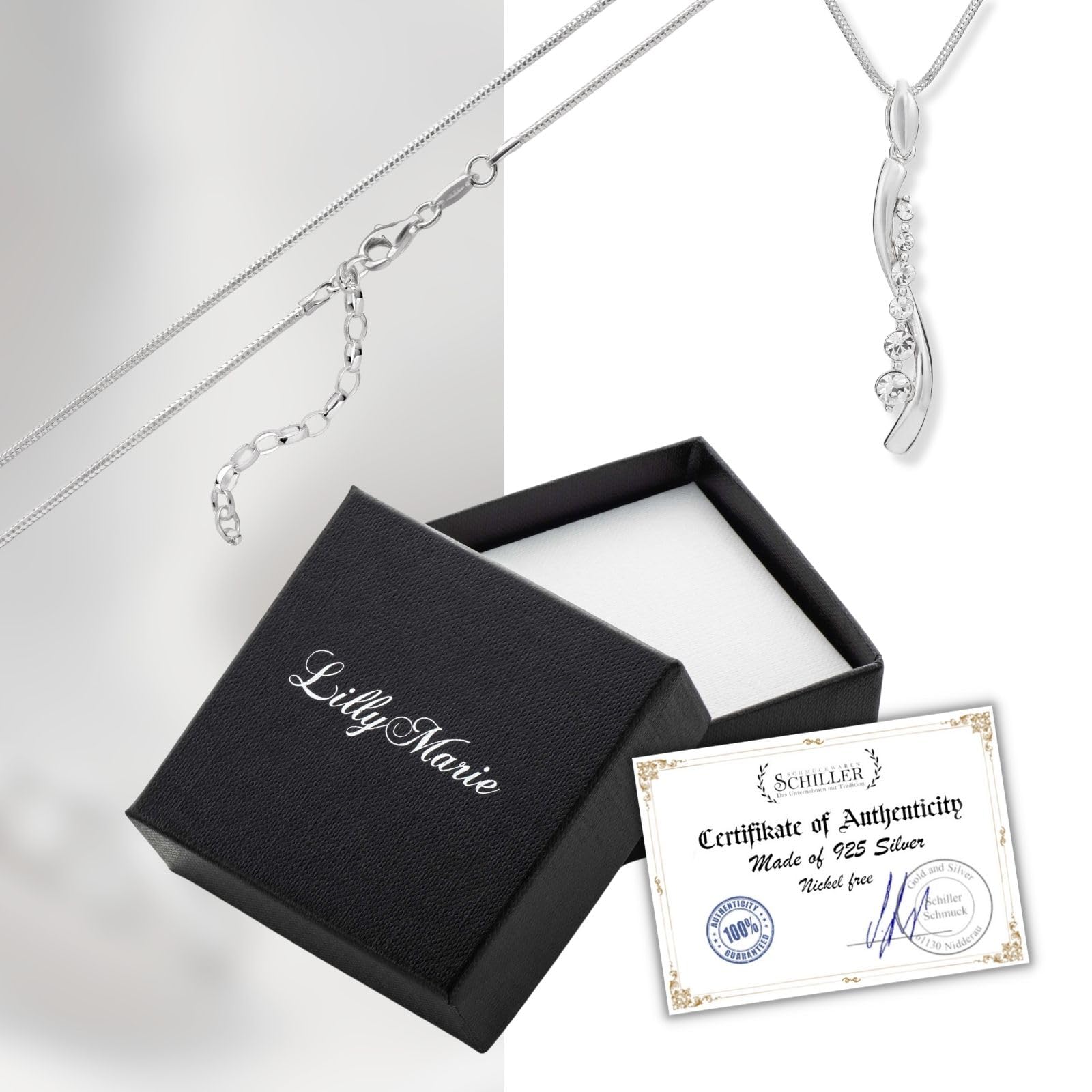 LillyMarie Schlangenkette Mit Kristallbesetztem Anhänger Aus Silber 925