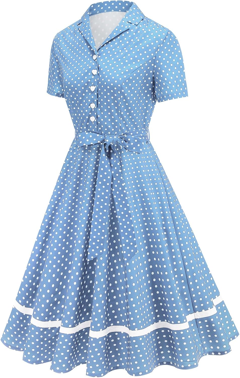 ODIZLI Women's 1950s Retro Dresses Short Sleeve Polka Dot Belted Midi Dress Swing Dresses Cocktail Party Evening Dress - Image 3