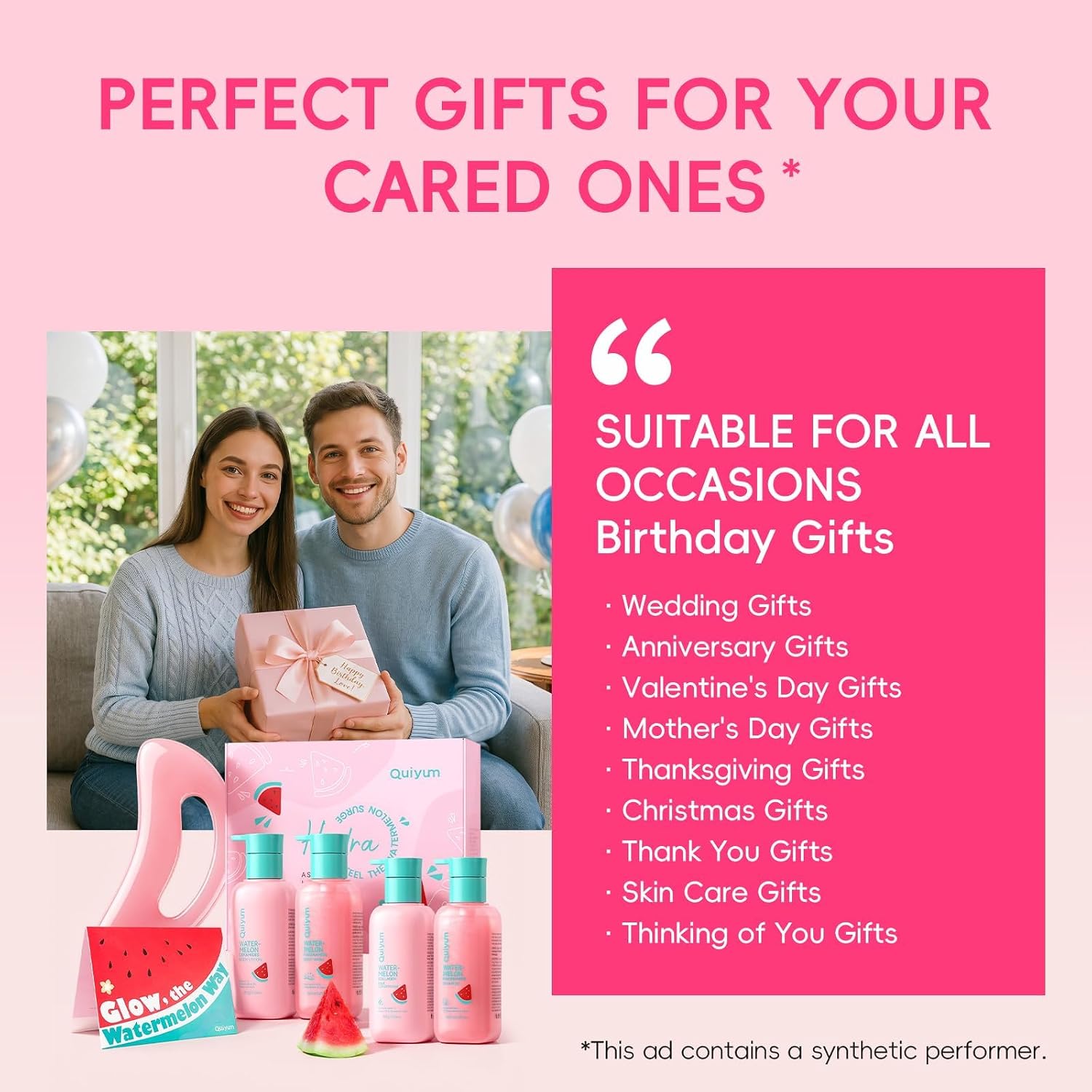 QUIYUM Watermelon Body Care Gift, Enjoy Refreshing & Moisture Bathroom Set