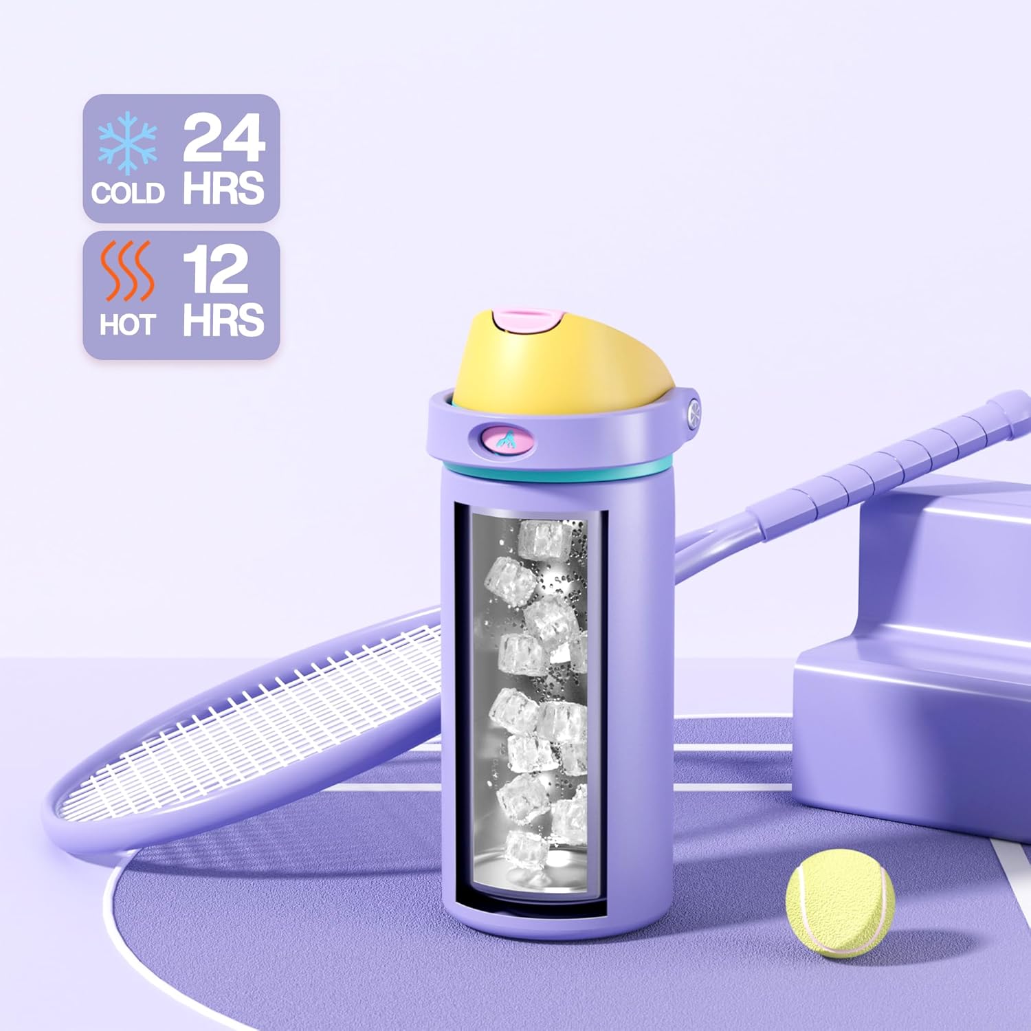 POWCAN 18 oz Insulated Water Bottle: 2-in-1 Push-Button Spout & Quick-Flip Straw, Leakproof, Cold 24Hrs, Fits Car Cup Holder, Metal Sports Water Bottle, Gift for Women, Girls, Daughter (Tangled Shine) - Image 3