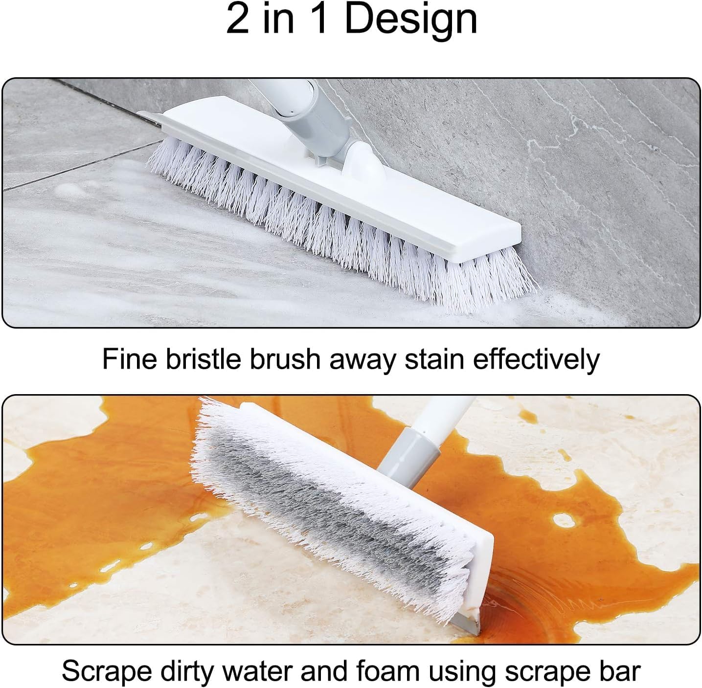 Bathroom Cleaning Brush with White Wiper 2 in 1 Tiles Cleaning Brush Floor Scrub Bathroom Brush with Long Handle Cleaning Brush Home Kitchen Bathroom Patio, Kitchen, Wall, Cleaning Supplies 4