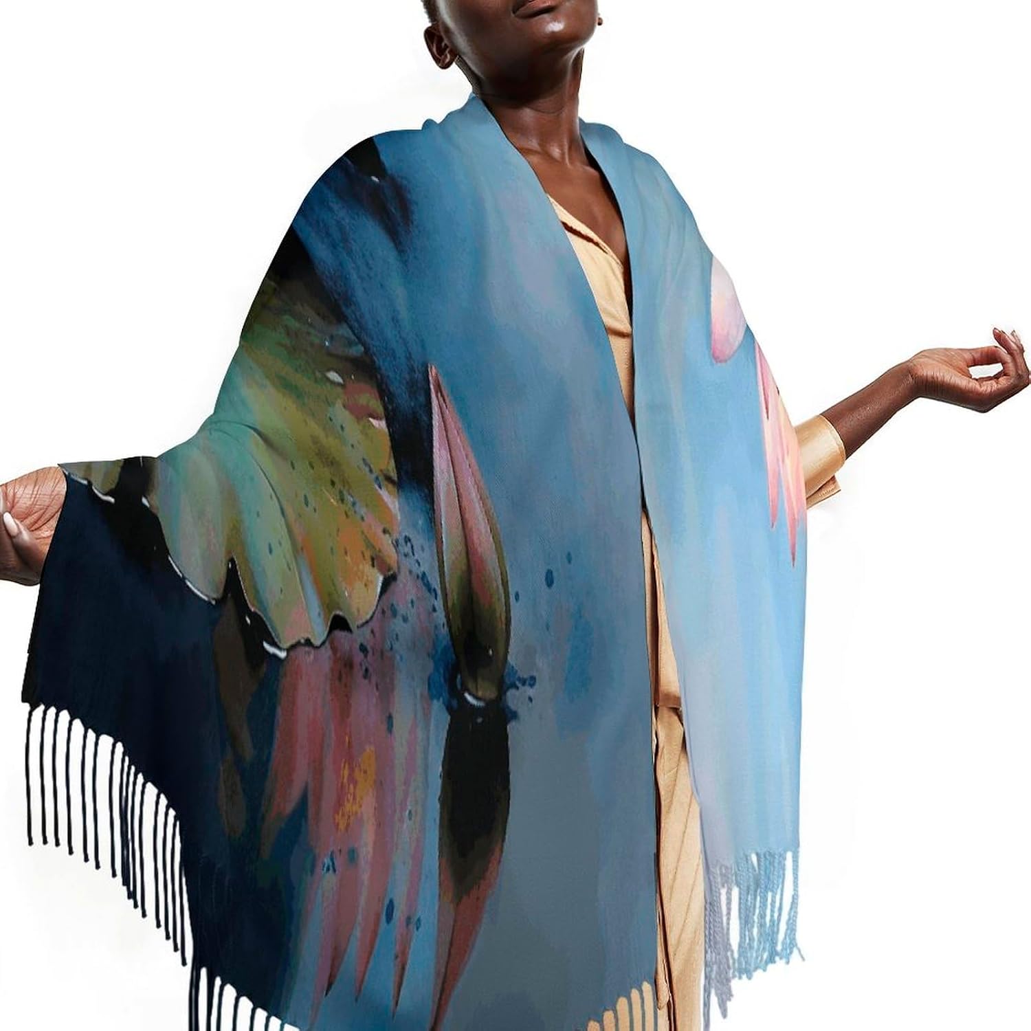 Lotus Flower Painting Scarf for Women Men Soft Warm Fashion Blanket Scarves Classic Cashmere Feel Scarf Long Shawl Large Scarves Cold Weather Thick Blanket Scarfs