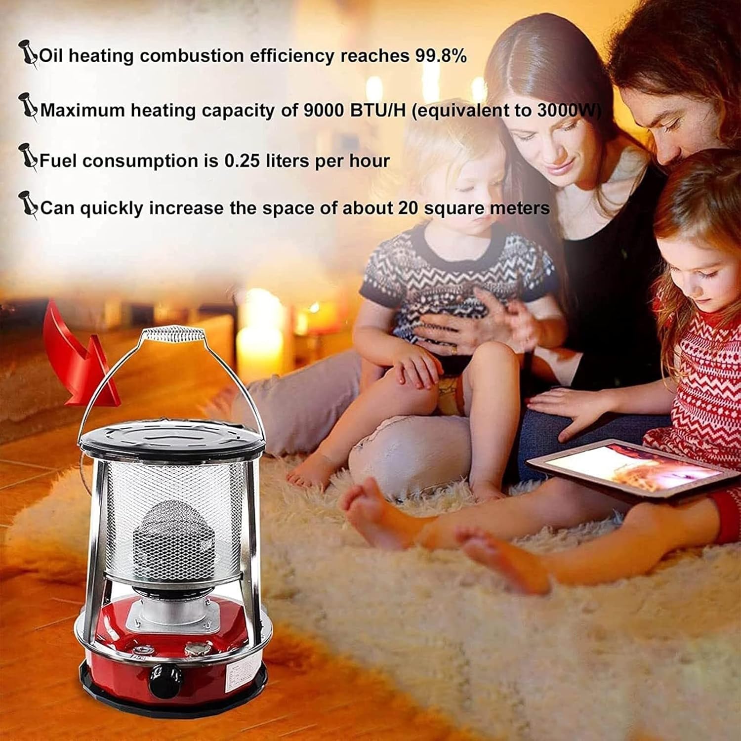 Efficient Kerosene Heaters for Indoor,4.6 L Lightweight Portable Kerosene Stove Heater,Non Electric Heaters, with 6 Wicks,Suitable Outdoor Camping and Ice Fishing Tent Warmer