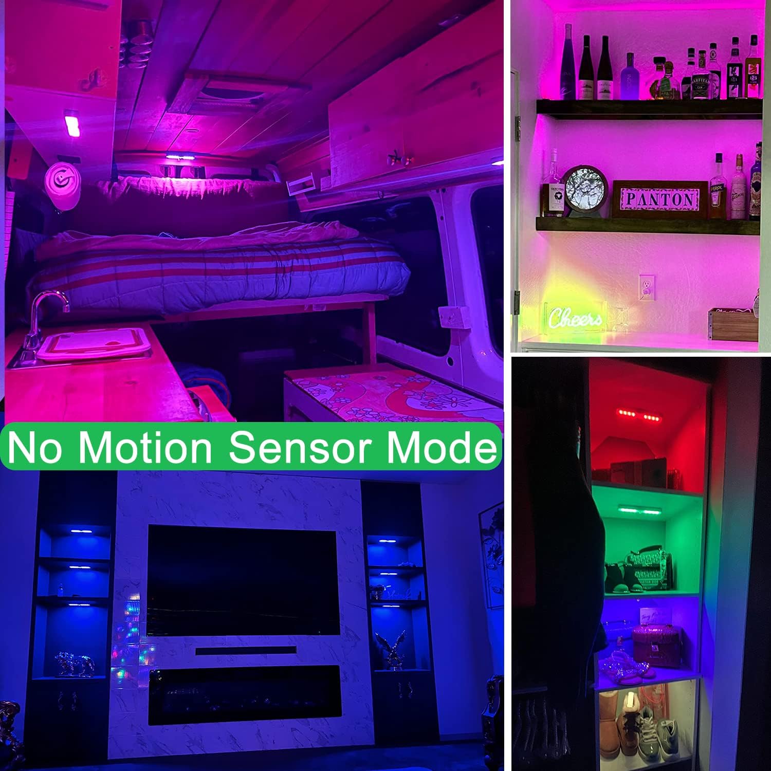 Under Cabinet Lighting Wireless Rechargeable Battery Operated LED Closet Lights Dimmable Under Counter Lights Bar with Remote, RGB Changing Perfect for Kitchen Bedroom Stairs, 4 Packs