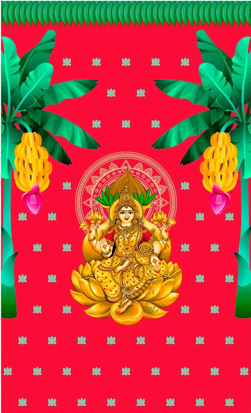Lakshmi Devi Backdrop with Side Banana Trees on Red Background - M 25 - Backdrops for Decoration (5x8 Ft) (B0D9NYPQJ2) Amazon Price History, Amazon Price Tracker