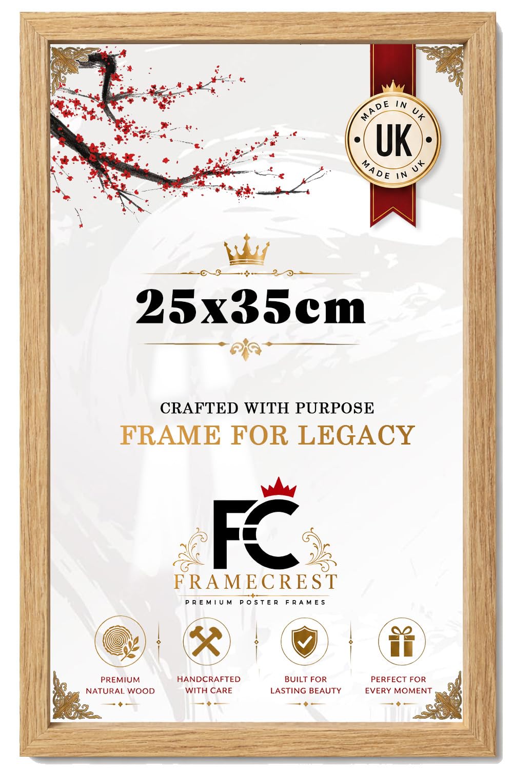 FRAMECREST Classic 25X35CM MDF Poster Frame | Crystal Clear HD Styrene | Christmas Family Friend Wedding Birthday Women Mom Grandma Couple Gifts-[Oak]