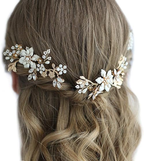 Amazon Longwu ヘッドドレス 3点セット ヘアピン コーム 手作り 小枝 花 ブライダル ウェディング 髪飾り ヘアアクセサリー 花嫁 髪留め かんざし ジュエリー ビジュー アクセサリー 結婚式 パーティー 披露宴 ピン コーム 通販