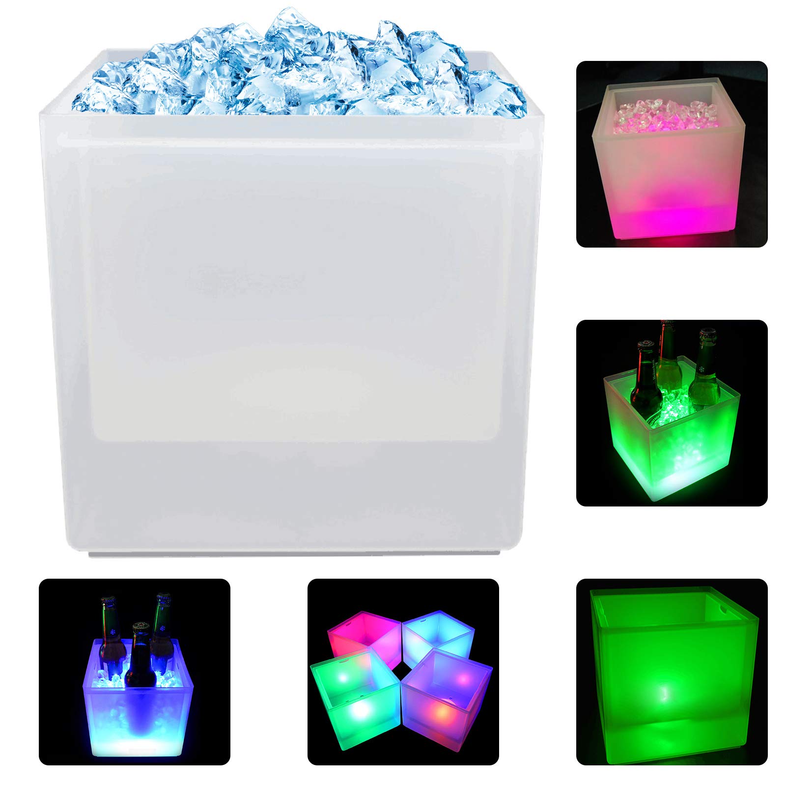 Secchiello per ghiaccio a LED, 3,5 l, per vino, bevande, luce fredda, 6 colori, con collezione di acqua di fusione