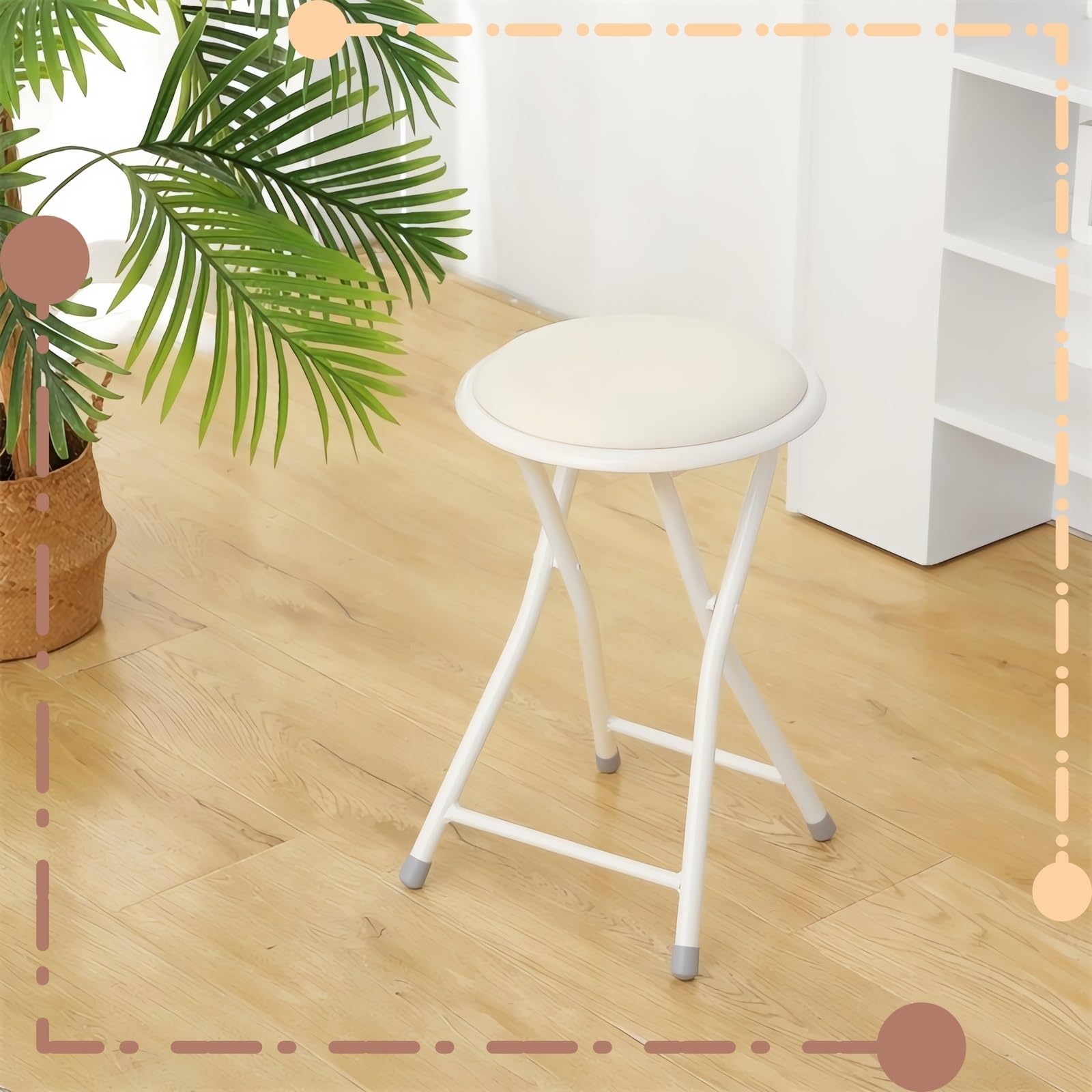 Genérico 46cm Taburete De Bar Sin Respaldo Silla Plegable Acolchado De Cocina Taburete Plegable, para Cocina, Jardín, Balcón, Dormitorio, Camping(White)