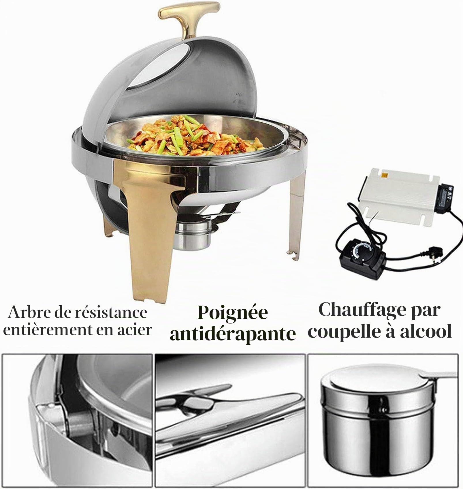 6L Buffets Chauffants, Chafing Dish Chauffe-Plat de Table Electrique pour Match de Football ou Réunion de Bureau, Idéal pour Conserve la Fraîcheur des Aliments