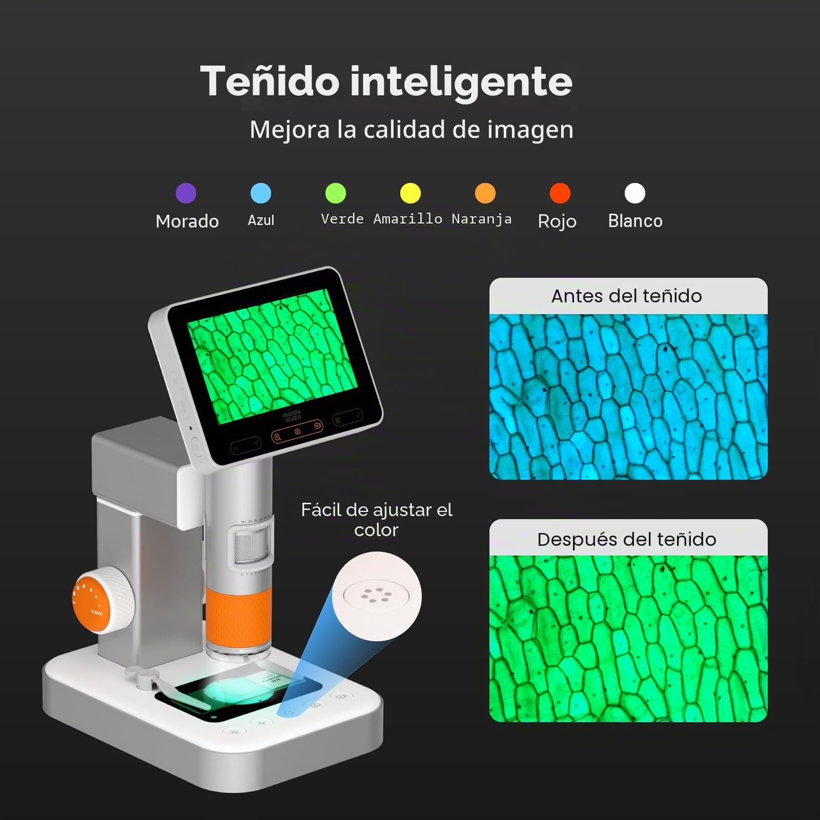 4.3" Microscopio Portátil para Niños, MatataStudio MX2-AS 2-en-1 Microscopio Digital de Mano para Niños 1600x Mini Microscopios de Bolsillo Infantil Microscopios USB WiFi con Video Foto Luces LED