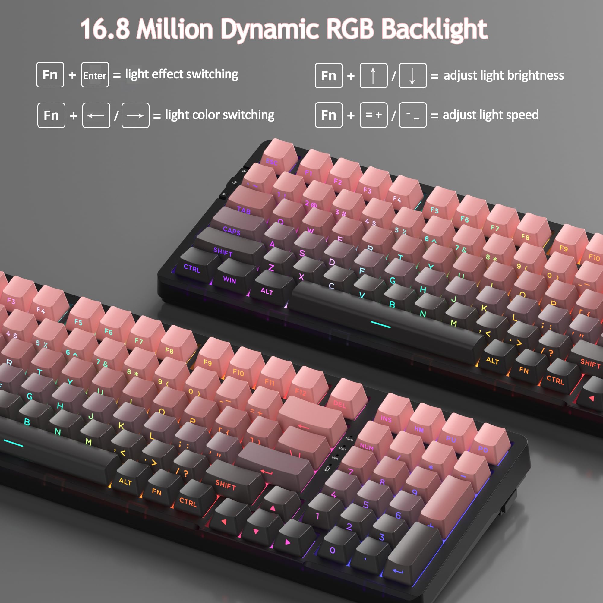 MageGee Clavier Gamer Mécanique | Clavier sans Fil Gamer Mécanique pour PC, PS5 | Structure Gasket, 2.4G/USB-C/BT5.0, Rétroéclairage RGB, Keycaps PBT à Impression Latérale