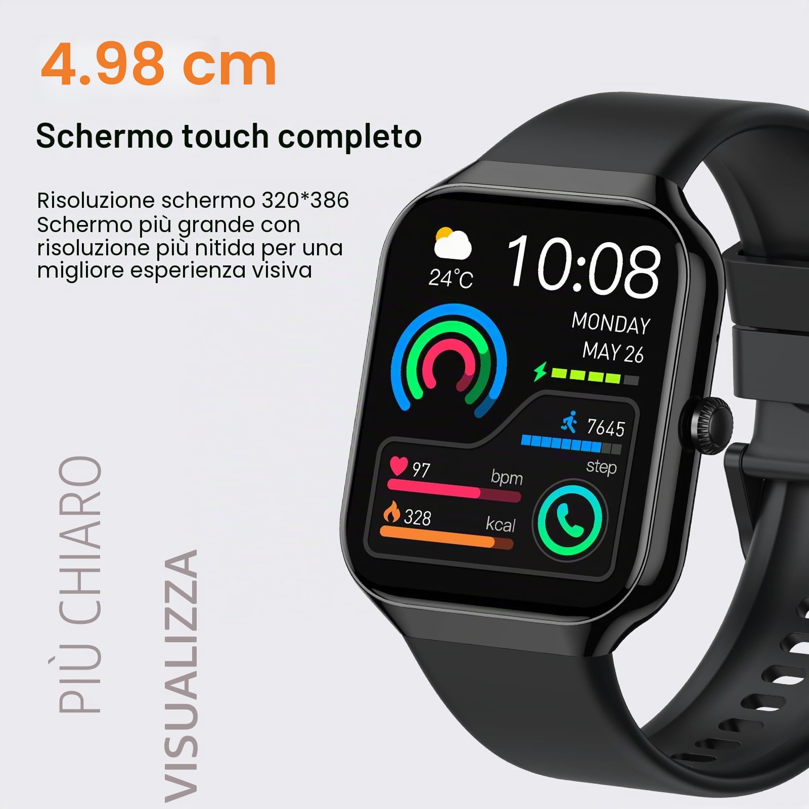 Jugeman 2026 Smartwatch Uomo Donna,1,91" Orologio Smartwatch Uomo con Chiamata Bluetooth,Contapassi Monitoraggio Sonno SpO2 Frequenza Cardiaca Android iOS | Tracker Attività, Chiamate Integrate, Uso Quotidiano, Design Compatto, Per Uomo