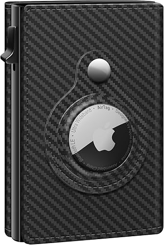 GAOCHALE Billetera AirTag de piel auténtica con tecnología RFID, tarjetero minimalista para hombre para Apple AirTag (no incluye Airtag), Carbon,
