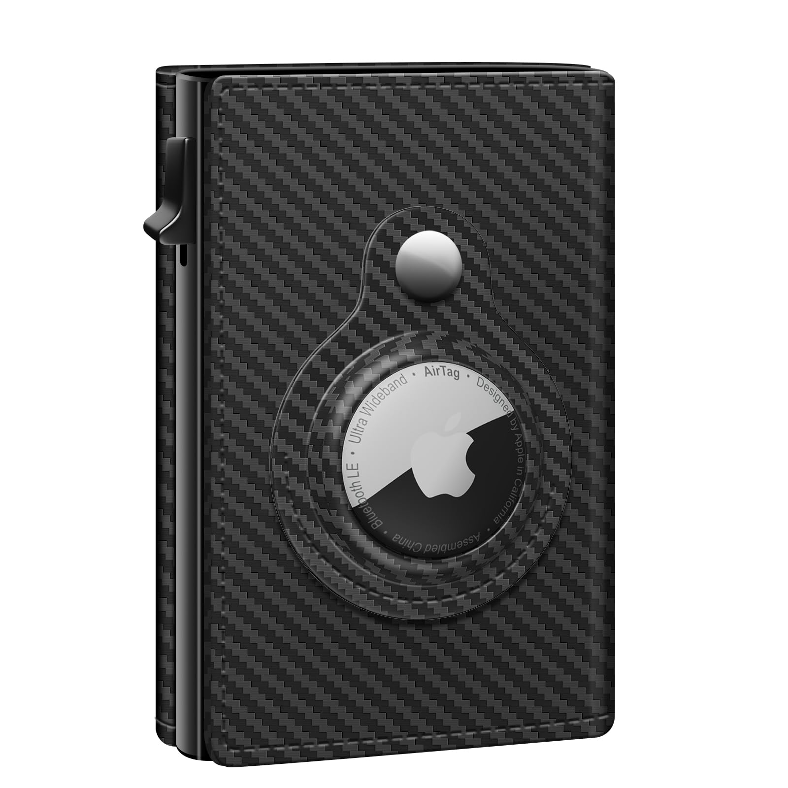 GAOCHALE AirTag Wallet Genuine Leather Air Tag Wallet RFID Technology Credit Card Holder with Minimalist Wallet for Men for Apple AirTag (No Airtag Included)(Carbon)