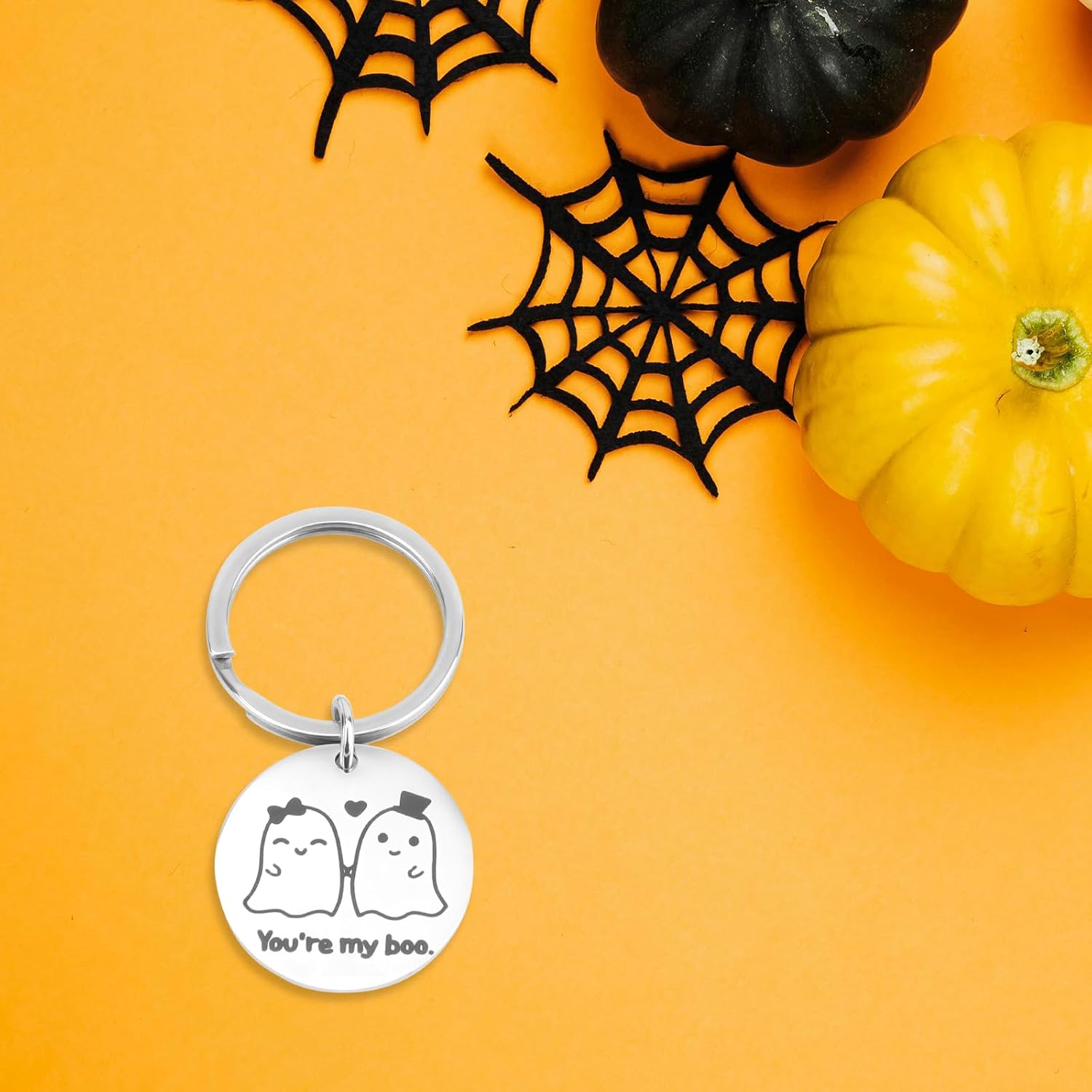 Condition photo showing item condition for Halloween Keychain, Funny Stainless Steel Couple Ghost Keychain Cute Halloween Boo Gift for Birthday Wedding Valentines for Women Men Wife Husband