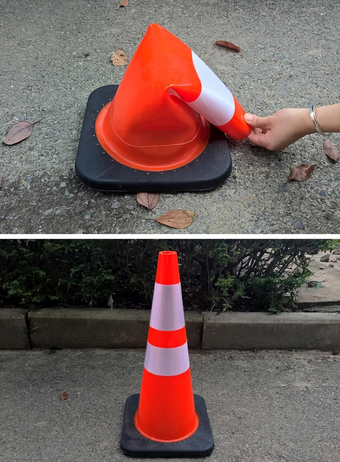 Barrières de signalisation Cône de sécurité routière avec Base lestée Noire, cône Orange avec col réfléchissant, for parkings, Routes Barrière Extensible pour cône(27x27x45cm)
