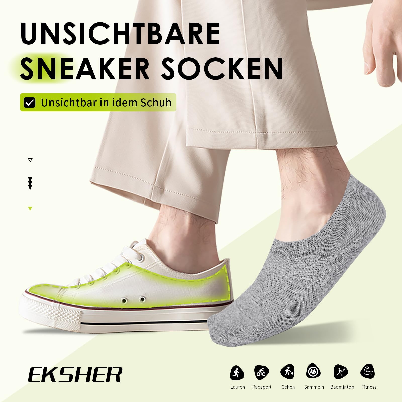 10 par skarpet typu sneaker, niewidoczne, dla kobiet i mężczyzn, krótkie, bawełniane, antypoślizgowe, oddychające