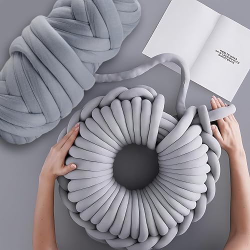 500g/20m Chunky Cotton Tube Yarn, Filling Cotton Yarns 2cm Thick Warm Breathable, Blanket Core Yarns Polyester Machine Washable, Tubular Thread for Arm Knitting DIY Sofa Cushion Pillow Pet Bed (Grey) - grey