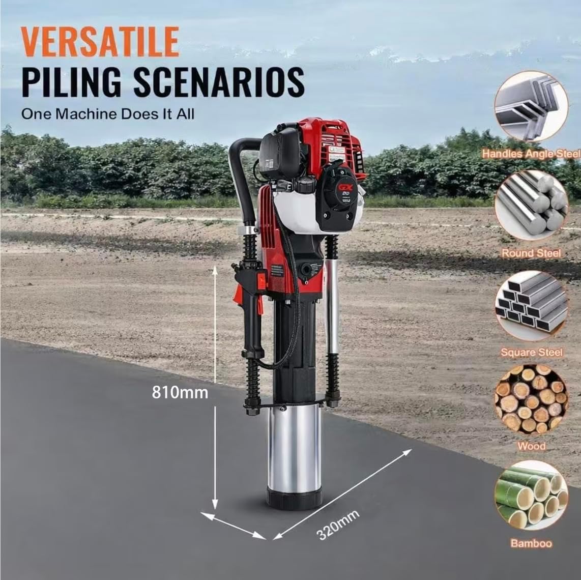 GX50 Post Driver Handheld 4 Stroke Gasoline Pile Piling Tool Petrol Powered Pile Pounder for Farm Fencing