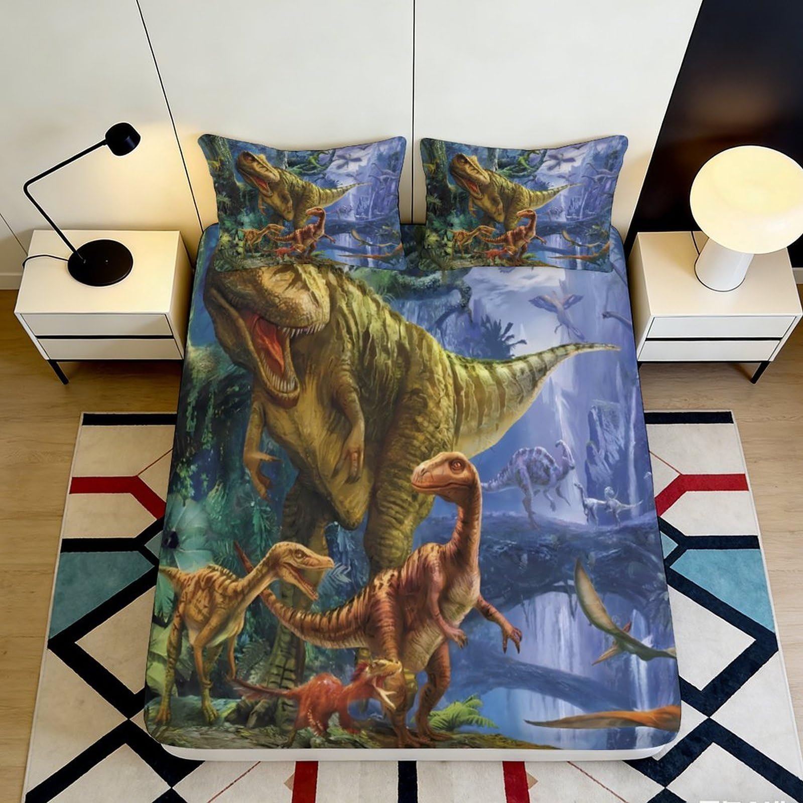 Jqzkxnhpbr Style-6 3D Printed Dinosaur Forest Fitted Sheet Microfiber Soft Breathable Jungle Scene Mattress Cover For Bedroom Dorm Decor 90X200x25cm