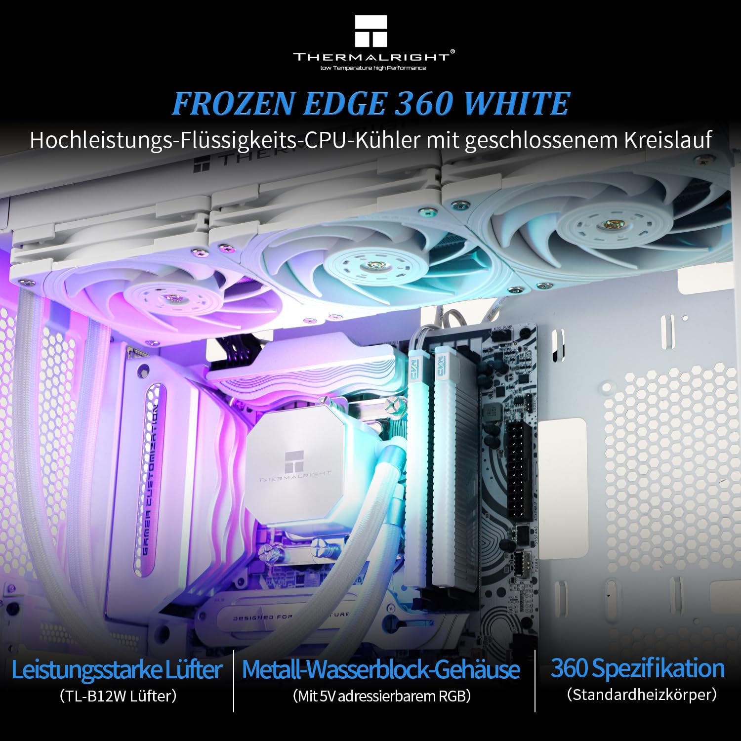 Thermalright Frozen Edge 360 White Refroidisseur d'eau liquide pour processeur avec ventilateur PWM 120mm, 360 Aio, dissipateur thermique à eau intégré pour AM4/AM5,lga1851