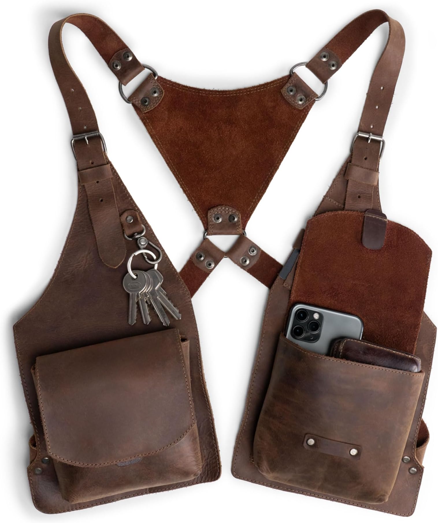Hide & Play, Shoulder Holster with Adjustable Straps, Ideal for Cosplay, Steampunk, Renaissance, Costume Parties, Full Grain Leather, Handmade
