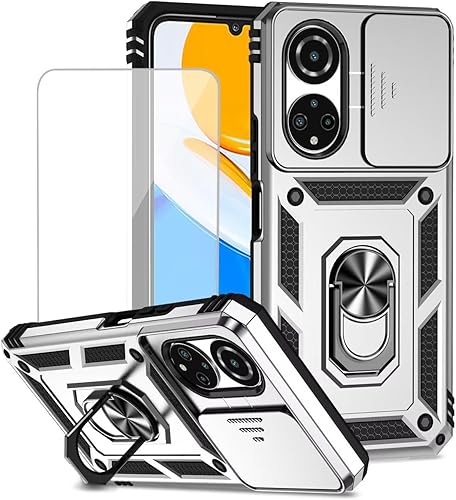 Funda para Honor X7, CMA-LX2 CMA-LX1 con protector de pantalla de vidrio templado y cubierta de cámara deslizante, anillo magnético soporte de