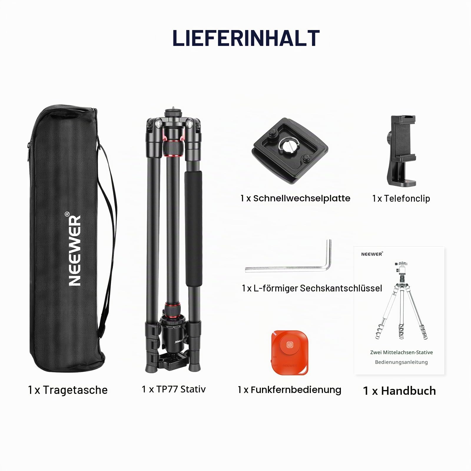 NEEWER 195,6cm Kamera Stativ Einbeinstativ mit Handyhalter, 360° Kugelkopf, Aluminium DSLR Tripod, Max 15,4kg, TP77