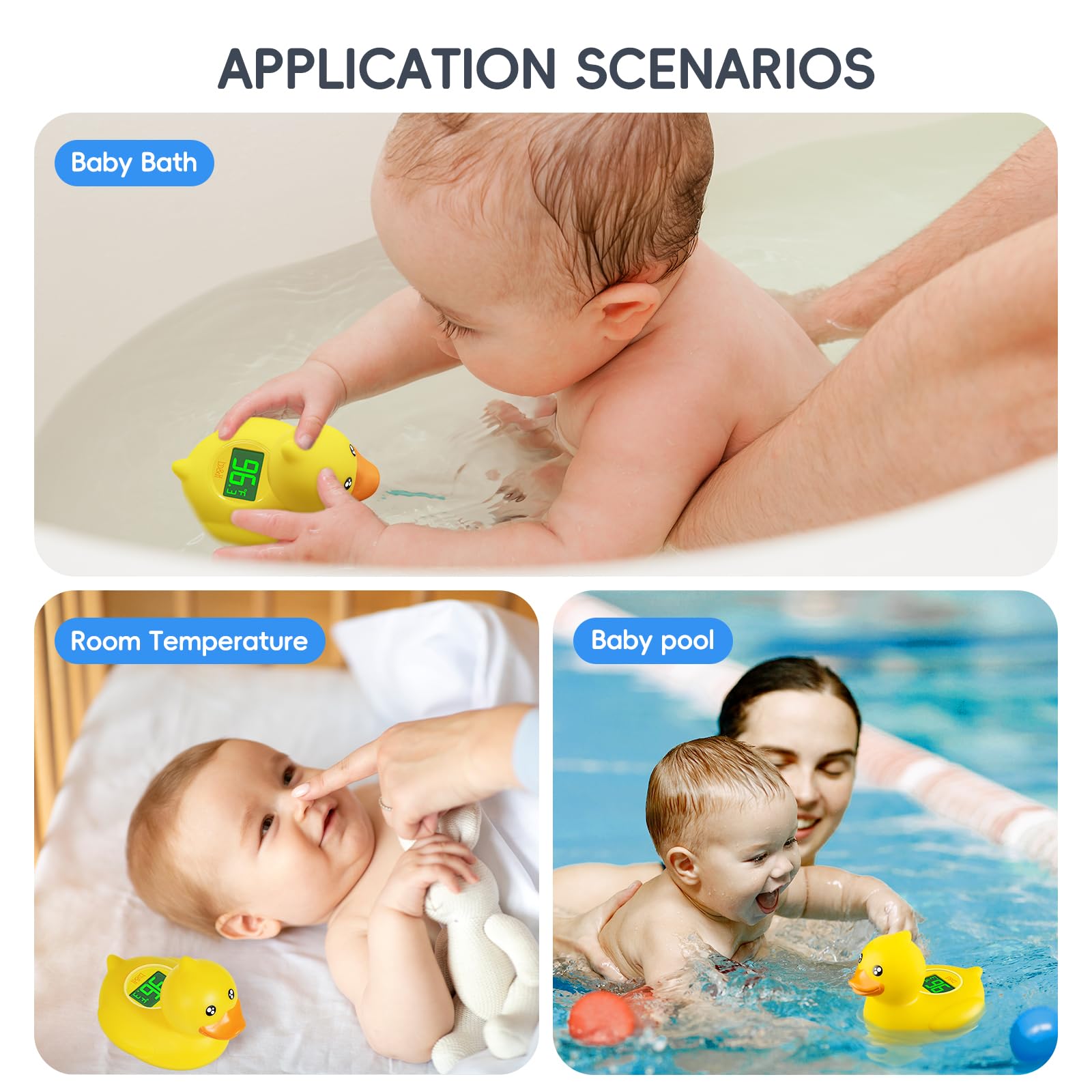b&h Wiederaufladbares Baby-Badethermometer, digitales schwimmendes Duschthermometer für Neugeborene Badewanne und Zimmer, verbesserte Ausschaltfunktion, schnelle Temperaturmessung, Sicherheit