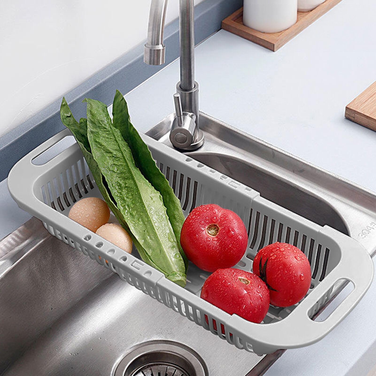 Extendable Colander Over the Sink Drain Basket Adjustable Fruits and Vegetable strainer Sink Washing Basket for Kitchen(Green)