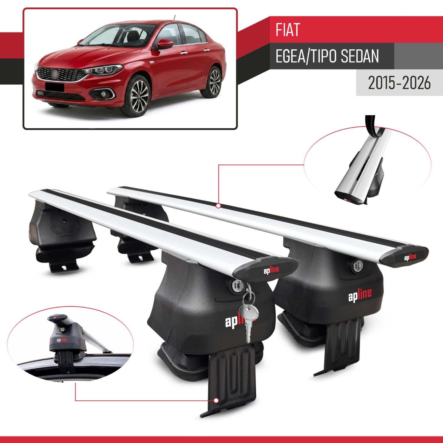 Kompatybilny z Fiat Egea Sedan 2015-2026 ACE-4 Model Aluminiowy bagażnik dachowy 2 poprzeczki, szary