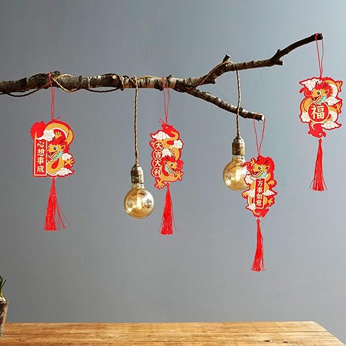 Miniatura 2 de VILLCASE 6 piezas de adornos de año nuevo chino 2024 año del dragón colgante tradicional de la suerte mascota zodiaco borla encanto para festival de