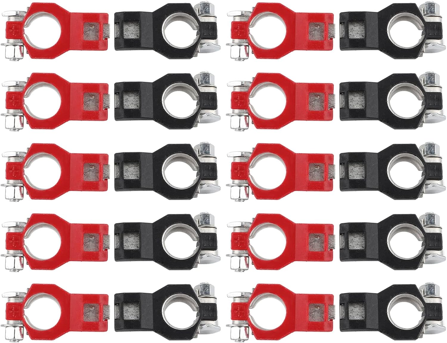 Qiilu Car Battery Terminal Connector, 10Pair Battery Cable Terminal Clamps Connectors Set Positive Negative