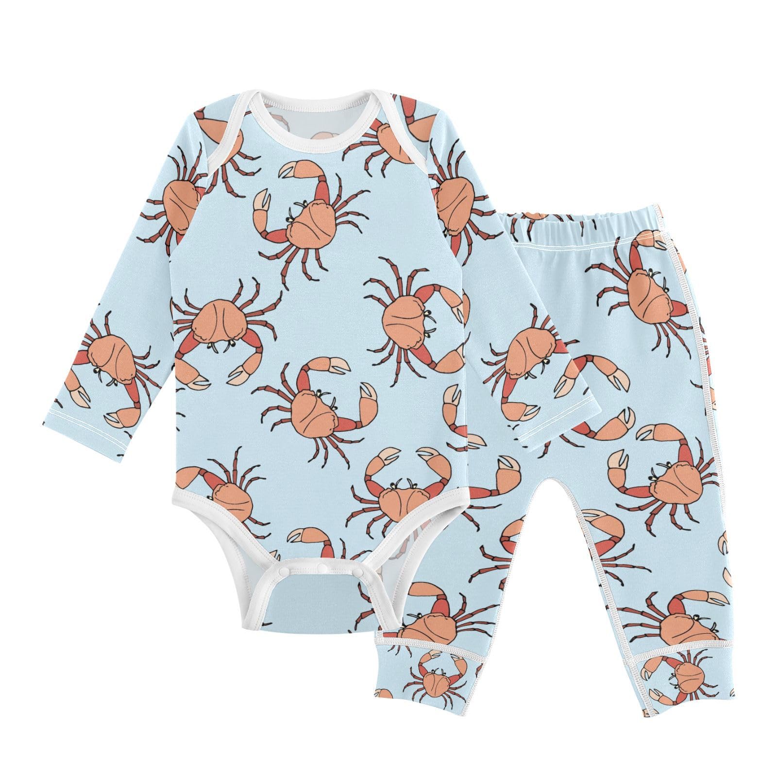 vvfelixl Baby Bodysuits Pants Sets Crabs Sea Life Baby Bodysuit Long Sleeve Baby Clothes for Boys Girls 12-18M