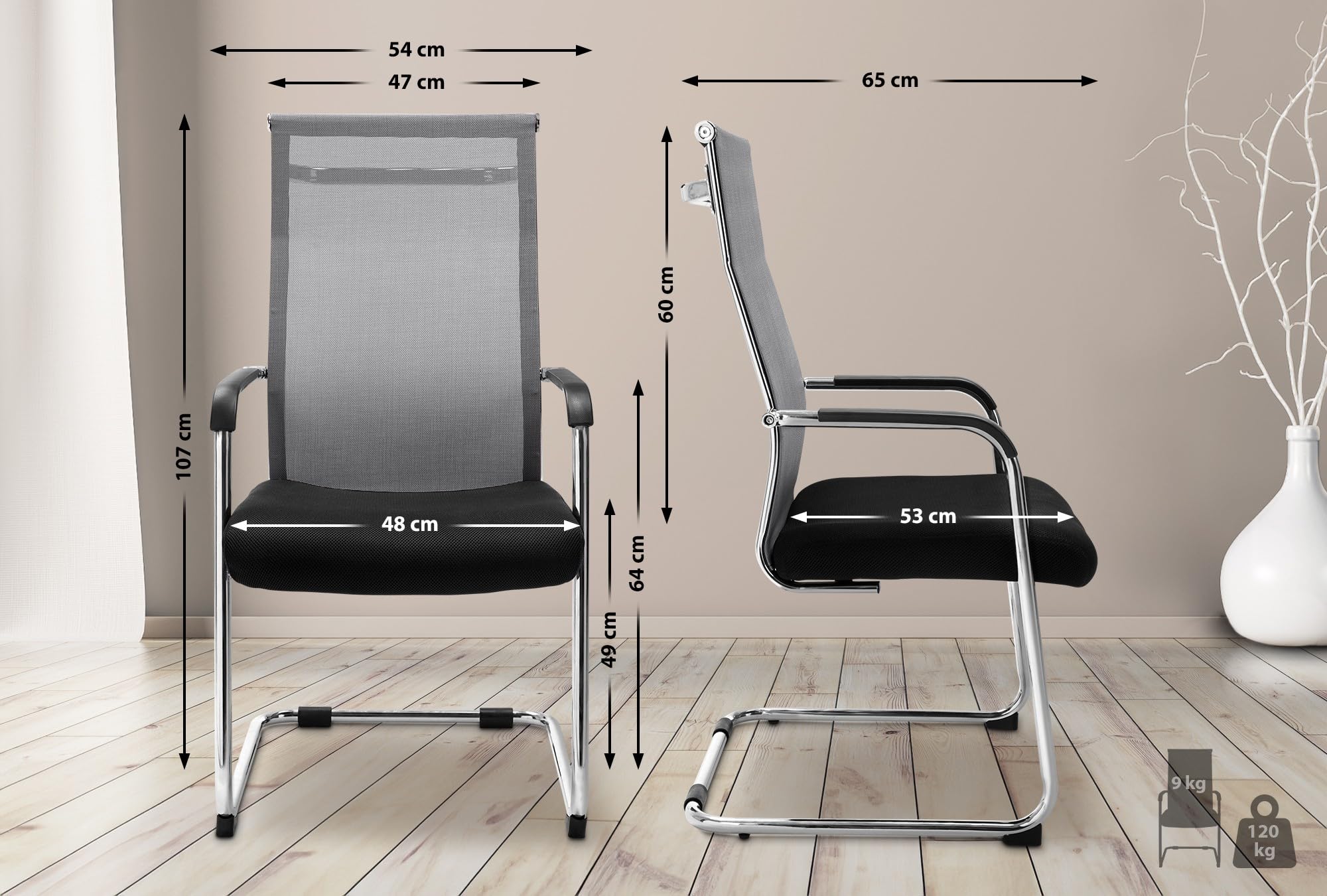 CLP Sedia Cantilever Con Braccioli Brenda I Sedia Sbalzo In Rete E Metallo I Sedia Ospiti Conferenze Imbottita I Sedia Ufficio Max Carico 110 KG, Colore:grigio