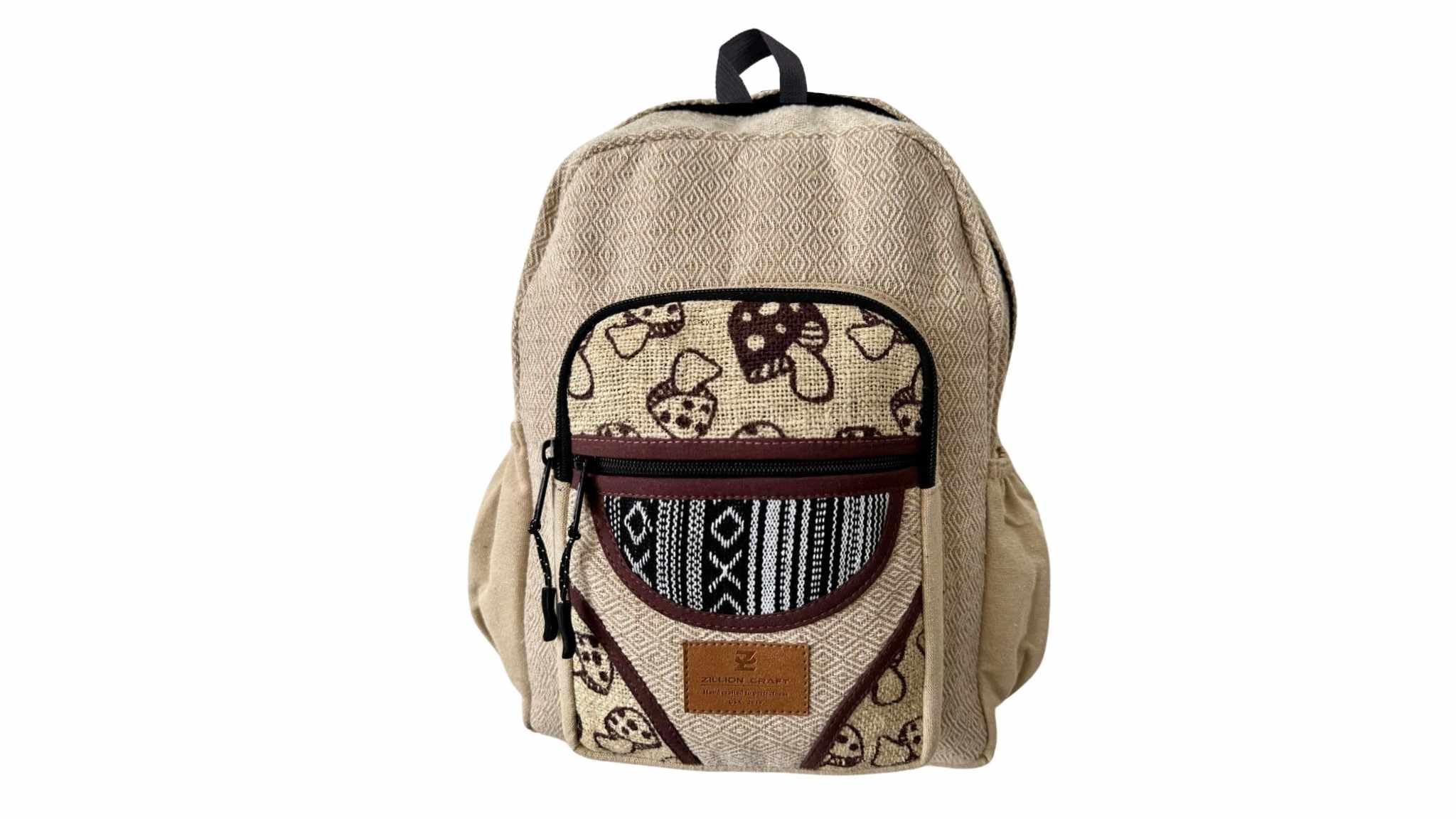 Zillion Craft medium size back pack. Natural hemp fabric day pack for daily use. Durable Light weight strong back pack. Unisex design., Multi, M, Classic Hemp
