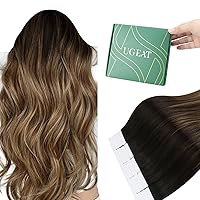 Vista 14 de Ugeat Extensiones de cabello humano con cinta invisible, extensiones de cabello negro azabache, fáciles de aplicar, 12 pulgadas, 20 unidades, 1.06 oz